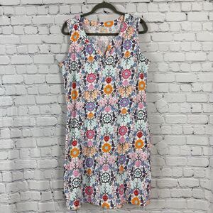 Talbots Floral Sleeveless Dress Multi Print Cotton Boho Colorful Casual